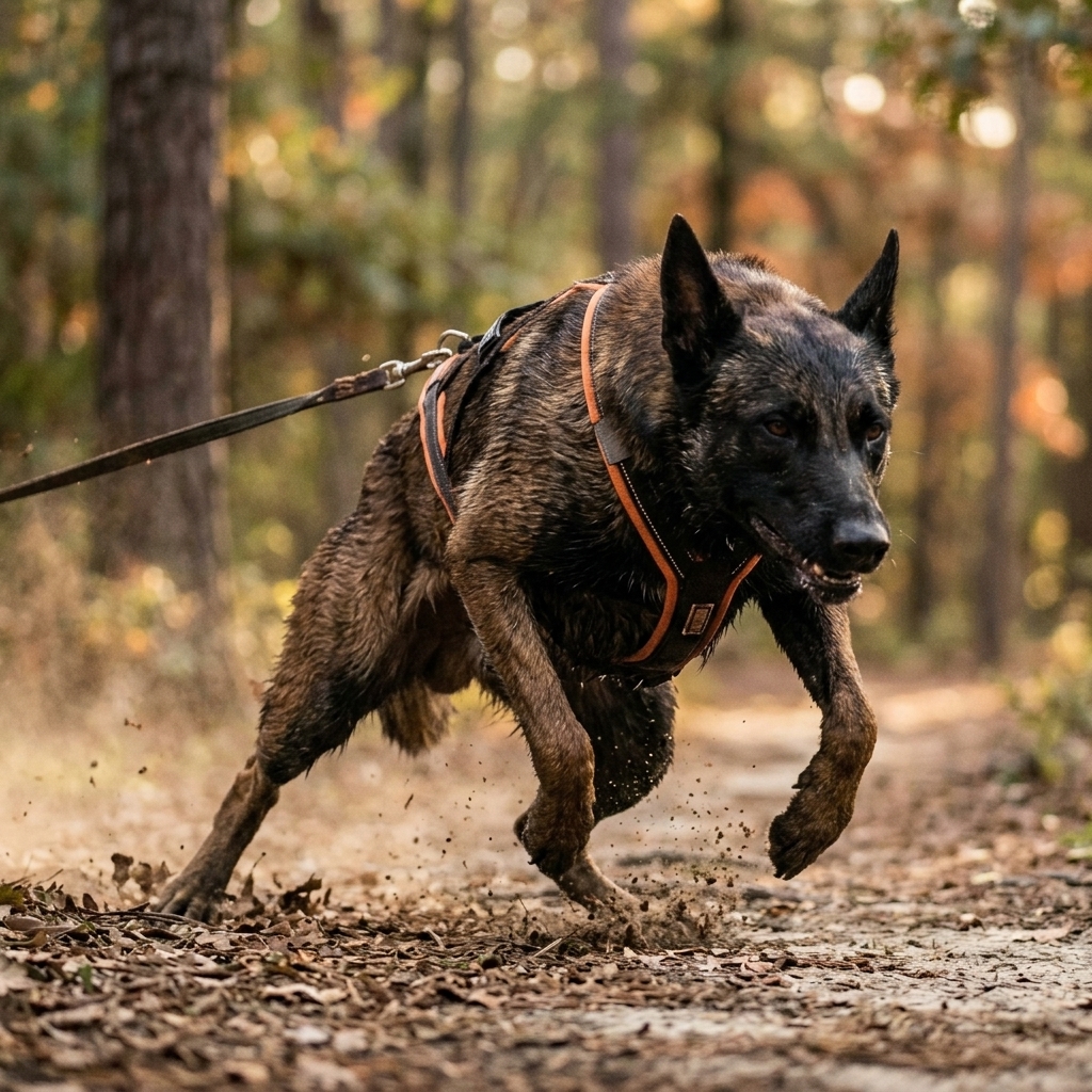 Chien de traction musclé tirant dans son harnais pour mesurer sa force